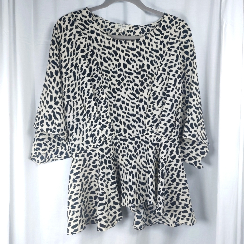 UMGEE Leopard Cheetah Animal Print Blouse Flutter Sleeves Sz Small